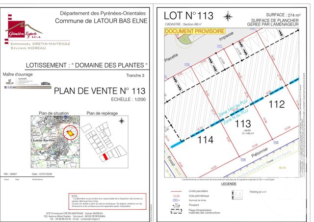 terrain à vendre - 274.0 m2 - LATOUR BAS ELNE - 66 - LANGUEDOC-ROUSSILLON - Century 21 Carré D'As Immobilier